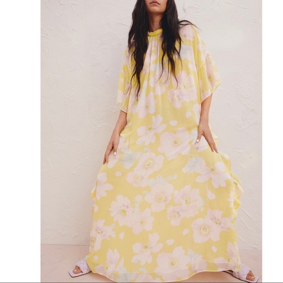 H&M Conscious Choice Flounced Floral Kaftan Dress Sz S Runs Large - Picture 2 of 7